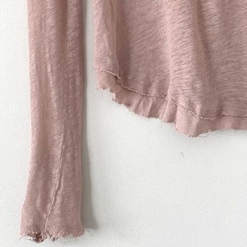 Free People Powder Pink Sheer Fitted Long Sleeve Tee S Boho Beachy Urban Casual - Picture 5 of 14